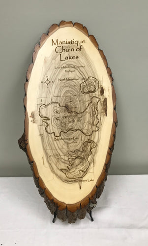 Manistique Chain of Lakes Laser Engraved Wood Art