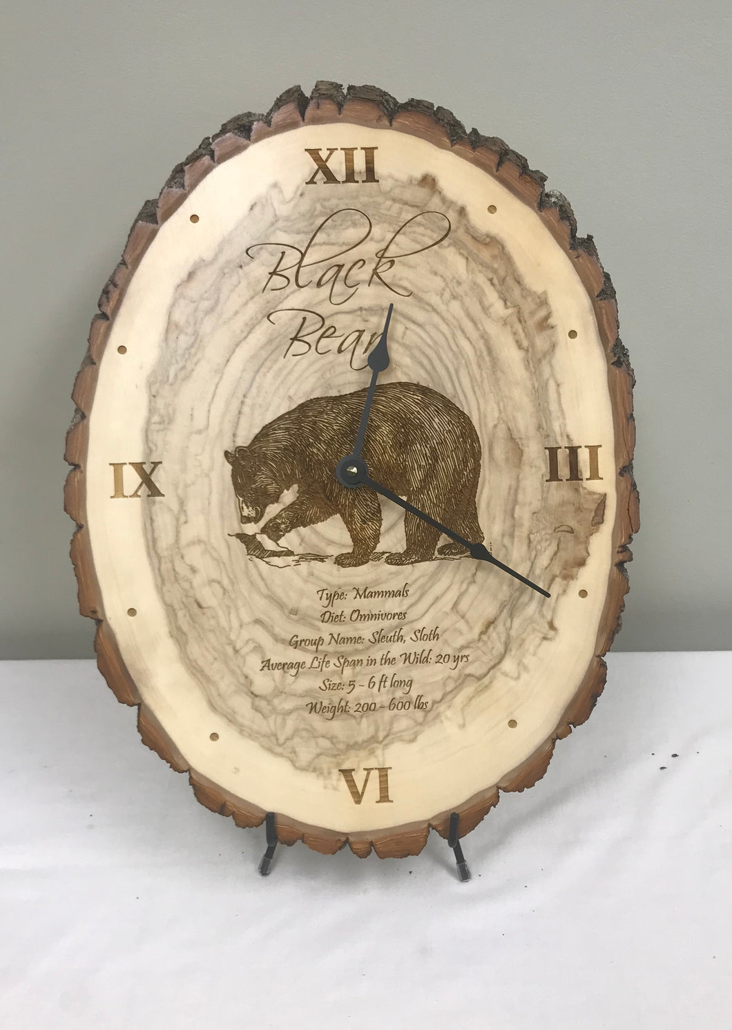 Clock - Laser Engraved Bear Wood Clock - Wood Clock - Rustic Clock