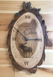 Welcome to our Cabin Laser Engraved Moose Clock
